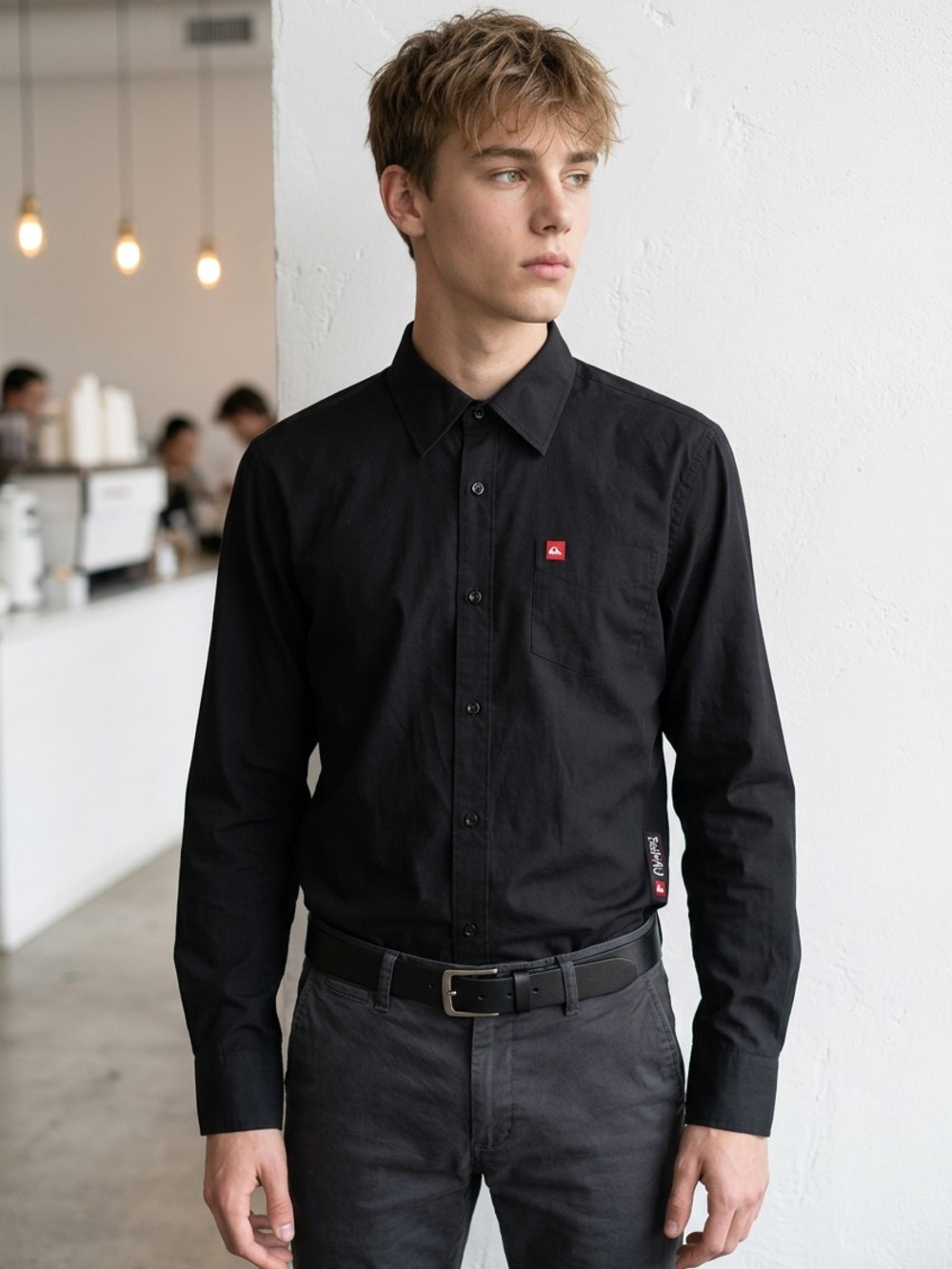 Quiksilver black slim-fit button-up shirt